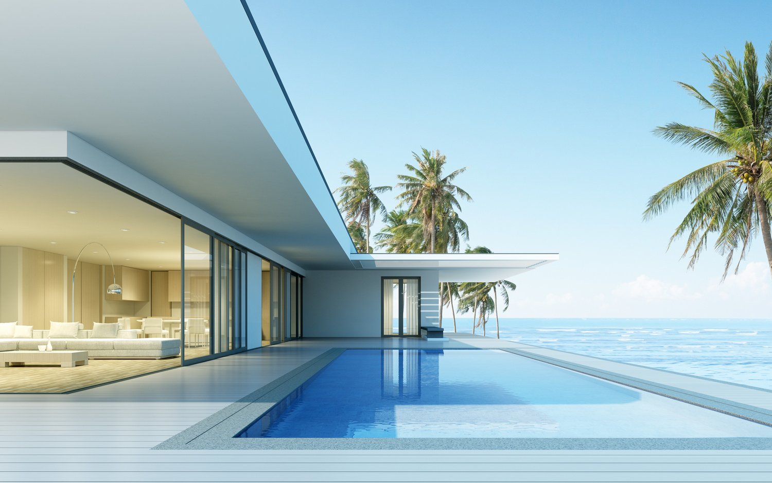 Modern White House with Swimming Pool 3D Mockup